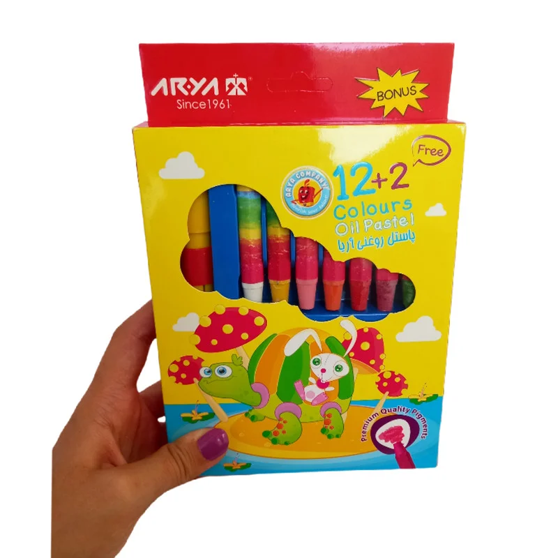 مداد شمعی 2+12 رنگ مقوایی آریا